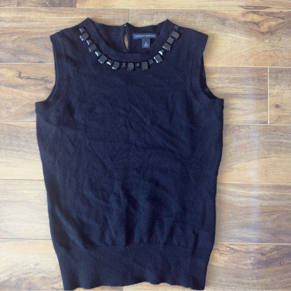 Banana Republic Black Sleeveless Jewel-Neck Knit Tank Top sz small